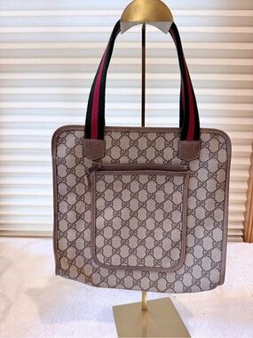 Gucci Brown GG Supreme Canvas Tote Bag with Web Straps